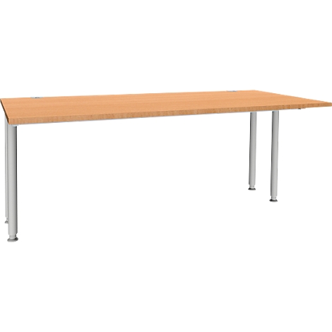 Lichtbruine bureau met vier zilveren poten op een witte achtergrond.