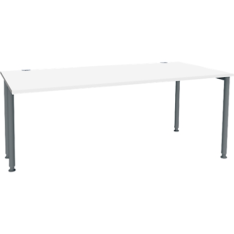 Witte bureau met grijze poten, vrijstaand.