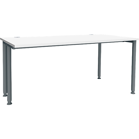 Bureau blanc avec pieds gris, isolé.