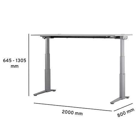 Schäfer Shop Genius Bureautafel PLANOVA ergoSTYLE, C-poot, rechthoek, tweetraps elektr. in hoogte verstelbaar, B 2000 mm, lichtgrijs/blank aluminium 