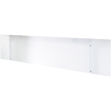 Estante de pared blanco con superficie lisa. Los tornillos son visibles en los laterales y en los extremos.