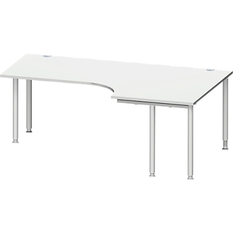 Schäfer Shop Genius Escritorio en L MODENA FLEX 90°, extensión derecha, bilateral, lados reducidos, 4 patas de tubo redondo, gris luminoso 