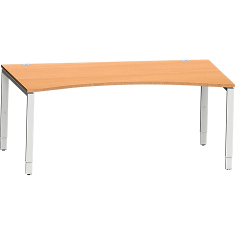 Schäfer Shop Genius Escritorio MODENA FLEX, con tablero tipo cabina de mandos, 4 patas de tubo rectangular, An 1800 mm, P 800/100, haya/blanco 