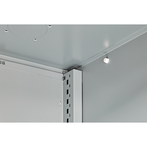 Interior view of a metal structure, corner, gray color, light, detail shot.