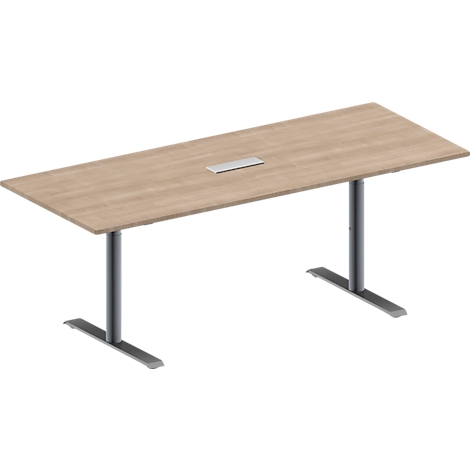 Schäfer Shop Genius Konferenztisch MODENA FLEX, 3-fach Anschluss, Rechteck, T-Fuß Rundrohr, B 2000 x T 800 x H 650-850 mm, Eiche-Dekor/weißalu