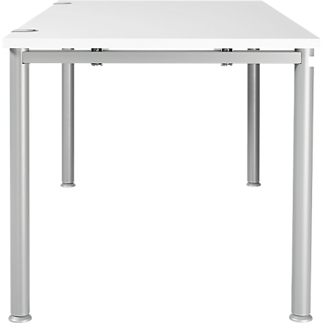 Schäfer Shop Genius Konferenztisch MODENA FLEX, Quadrat, 4-Fuß Rundrohr, B 800 x T 800 x H 720-840 mm, lichtgrau/weißaluminium RAL 9006 