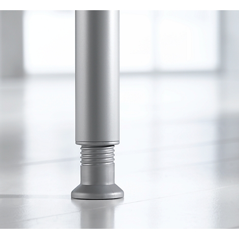 Schäfer Shop Genius Konferenztisch MODENA FLEX, Quadrat, 4-Fuß Rundrohr, B 800 x T 800 x H 720-840 mm, lichtgrau/weißaluminium RAL 9006