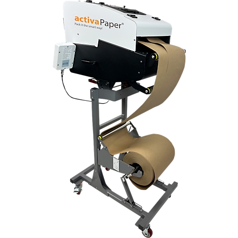 Machine à papier d'emballage ; blanc et noir, rouleau de papier brun, "activaPaper"