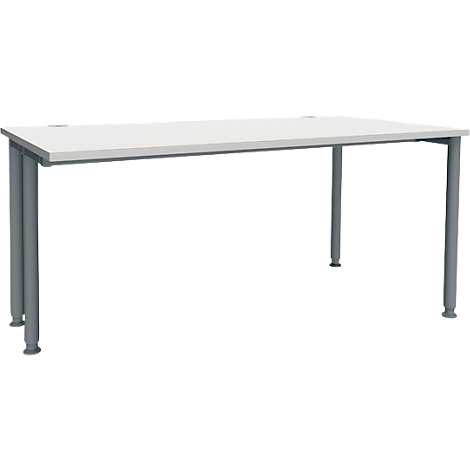 Witte bureau met grijze poten, vrijstaand.