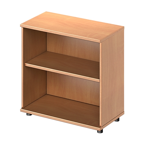 Kleine open houten plank. Twee planken, lichtbruine kleur. Zwarte ronde voetjes.