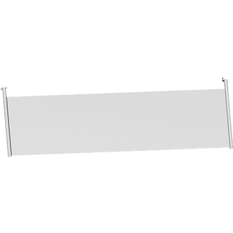 A white, rectangular awning with metallic poles on the sides, slightly tilted.
