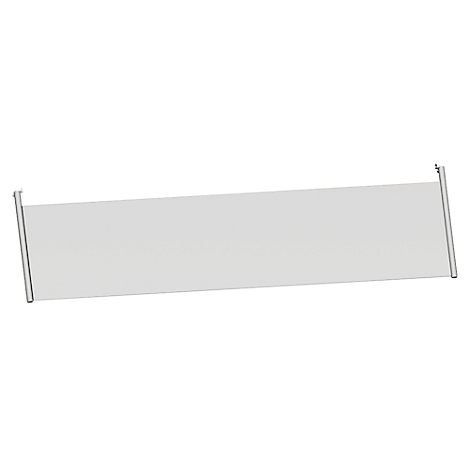 White rectangular element with metal connections at the ends, slightly tilted on a white background.