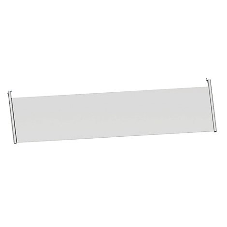 Grey rectangular banner with silver holders on both ends, angled on a white background.