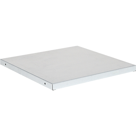 A square, silver metal plate. The edges are bent over, small holes are visible.