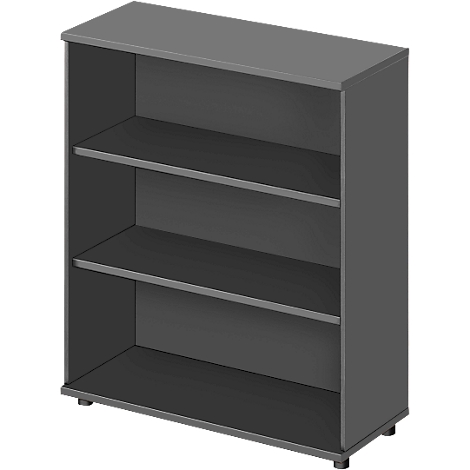 Gray bookcase with three open shelves.