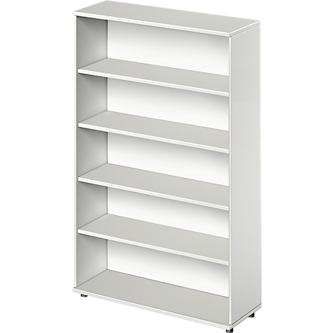 White shelf with five shelves. The shelf stands on small feet.
