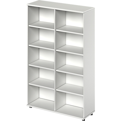 White bookcase with six compartments. A simple, modern storage solution.