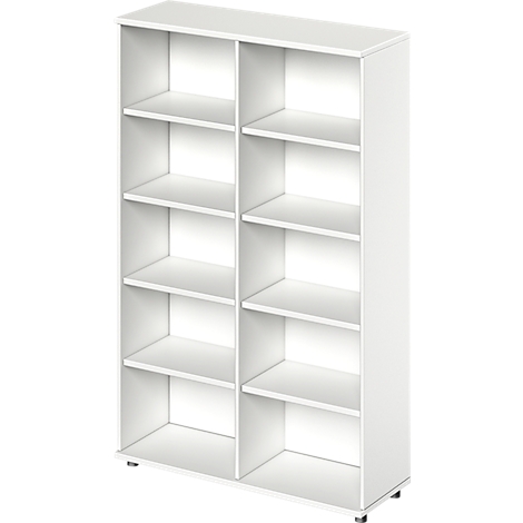 White bookshelf with 8 compartments.