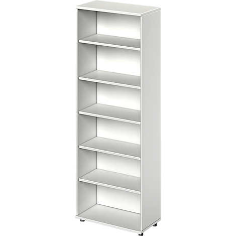 White shelf with six open compartments. It stands on small feet.