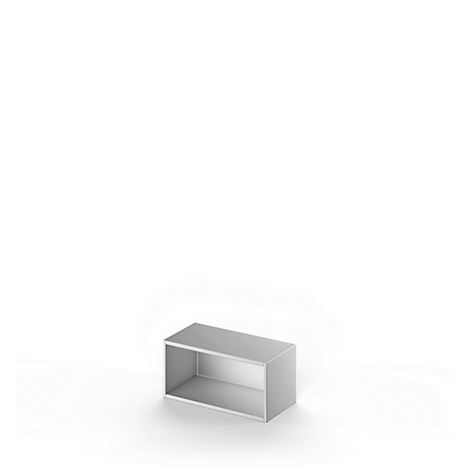 Gray, rectangular wall shelf on white background.