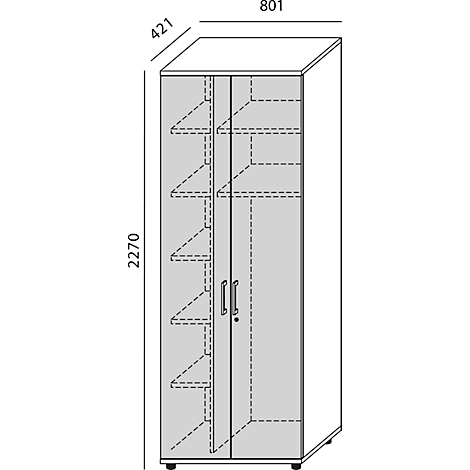Cabinet with doors and shelves, dimensions 2270x801x421.