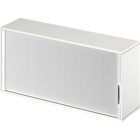 White cabinet with ribbed front and handle.