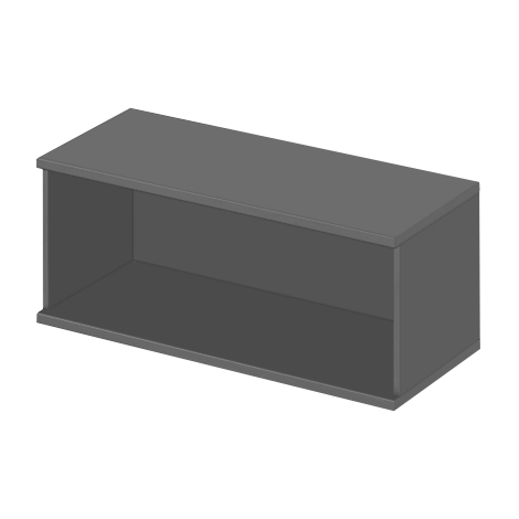 A gray shelf against a neutral background, simple rectangular shape with a slight slope.