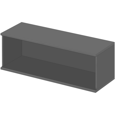 Gray, rectangular shelf with empty interior.