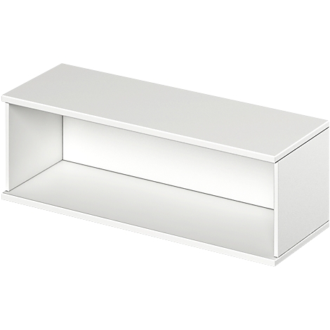 White, rectangular wall shelf with open front.