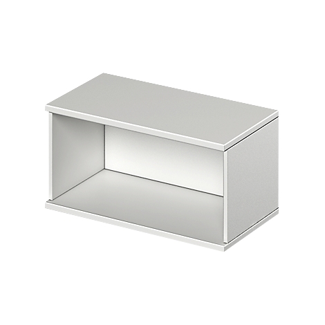 Gray, rectangular wall shelf with an open compartment.