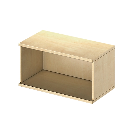 A rectangular shelf made of light wood with an open front.