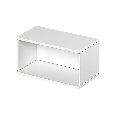 Rectangular, white shelf without back panel, open front.