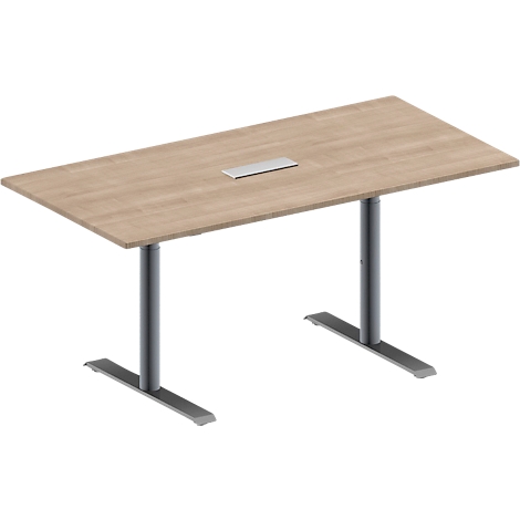 Schäfer Shop Genius vergadertafel MODENA FLEX, 3-voudig, rechthoekig, T-poot ronde buis, B 1600 x D 800 x H 650-850 mm, eiken decor/blank aluminium
