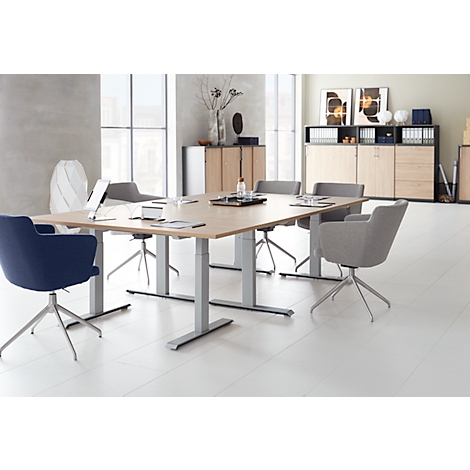 Schäfer Shop Genius vergadertafel MODENA FLEX, 3-voudige verbinding, rechthoekig, T-poot rechthoekige buis, B 1600 x D 800 x H 650-850 mm, eiken decor/blank aluminium