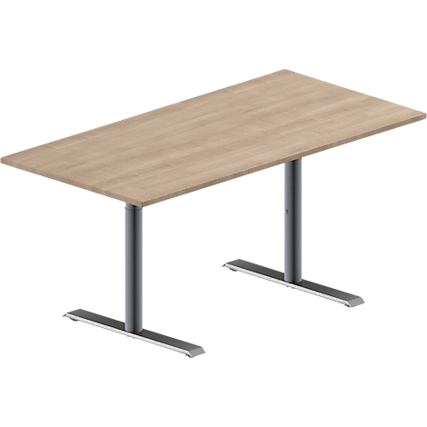 Schäfer Shop Genius vergadertafel MODENA FLEX, rechthoekig, T-poot ronde buis, B 1600 x D 800 x H 650-850 mm, eiken decor/blank aluminium RAL 9006