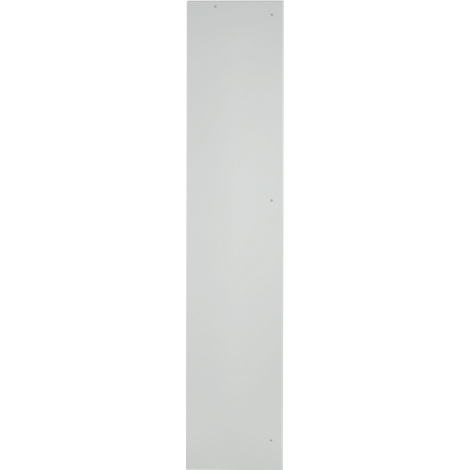 Puerta gris, vertical. Dos tornillos plateados en la parte superior e inferior.