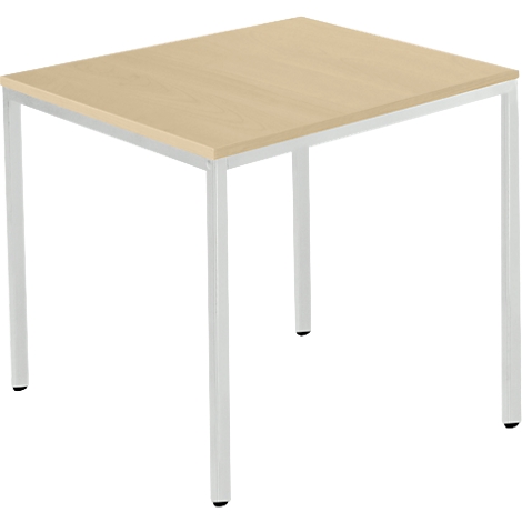Square table with light brown table top and white legs.