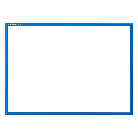 Blauer Bilderrahmen mit weißem Hintergrund. Oben links steht in grüner Schrift „SCHÄFERSHOP“.