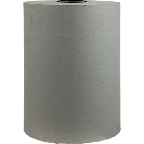 Rouleau de papier gris sur fond blanc. Haut avec un noyau noir.