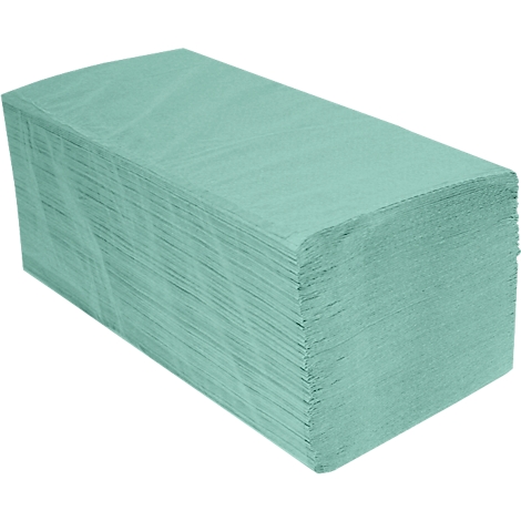 Stack of mint green paper towels, neatly stacked. A rectangular shape.