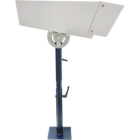 Ein Metall-Pult mit verstellbarer Höhe, mit einem Winkel-Teil an der Oberseite, für die Präsentation von Notizen.