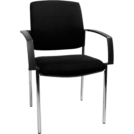 Black office chair with armrests and silver legs.