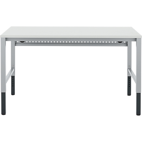 Witte bureau, zilveren poten, zwarte voetstukken. Op een witte achtergrond.