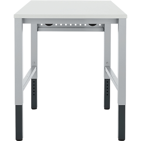 Witte tafel met zwarte poten, geïsoleerd tegen een witte achtergrond.