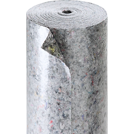 Aufgerollte graue Malervlies-Rolle mit fleckiger Oberfläche.