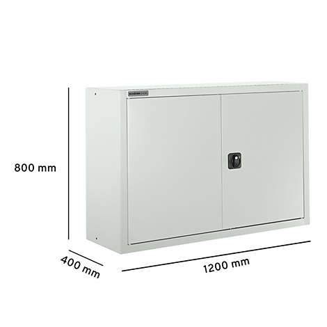 Armario de pared metálico con dos puertas, dimensiones 1200x800x400mm.