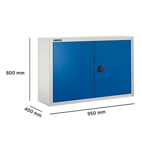 Armoire bleue à deux portes, dimensions : 950x800x400mm.