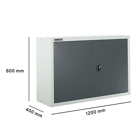Wandschrank mit grauen Türen, Abmessungen: 1200x800x400 mm.