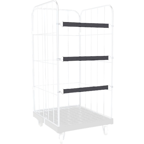 Chariot roulant blanc avec trois barres transversales noires. Sur roulettes.