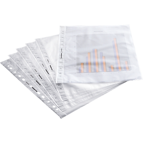 Several transparent foils with perforated edges, one of them with a diagram. Foils are stacked and slightly fanned out.